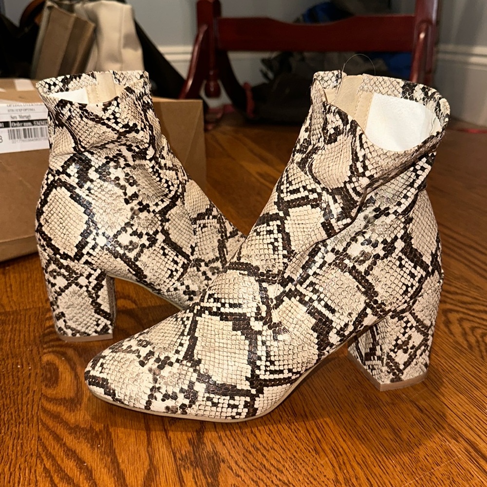 Snake skinned ankle booties